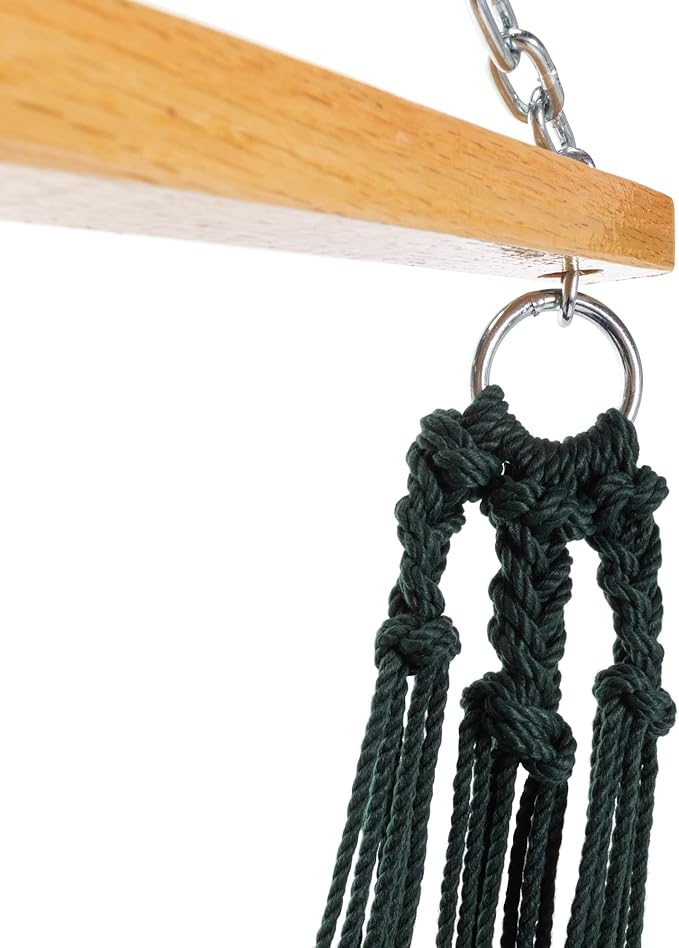 Original Pawleys Island Single Hammock Chair – Green DuraCord Rope 350 lb Capacity Oak Spreader Bar Zinc Plated Hardware Handcrafted in the USA