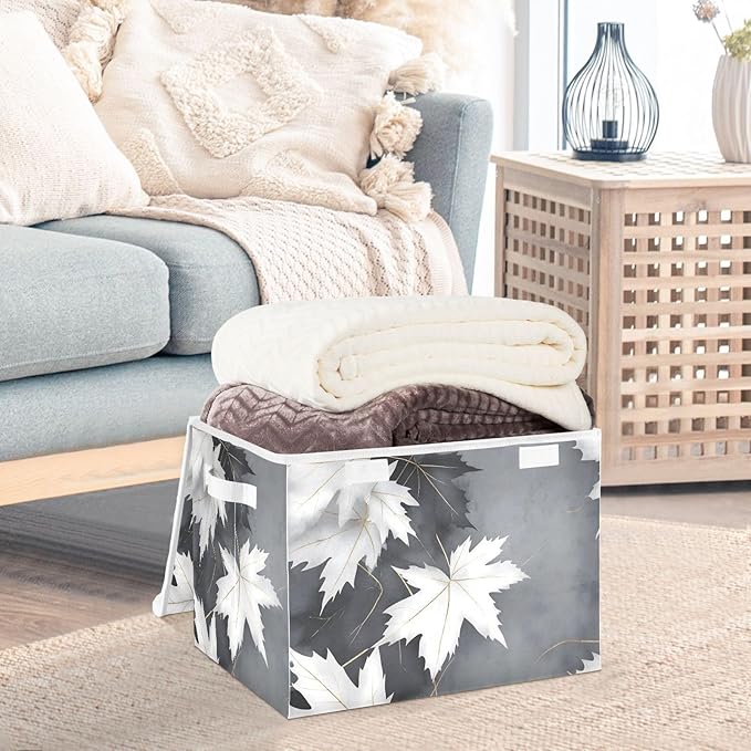 AIXIWAWA Lidded Storage Cube (White Maples) Fabric Foldable Closet Bins with Flip Lid and Handles Organizer Basket Container 16.5 x 12.6 x 11.8 IN