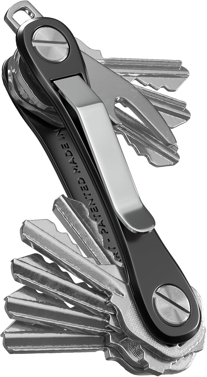 KeySmart Rugged - Multitool Key Holder for Keychain w/Bottle Opener and Pocket Clip Organizer for Keys EDC Keychains Ring for Car Fobs Key Chains Expandable (Up to 14 Keys Black)
