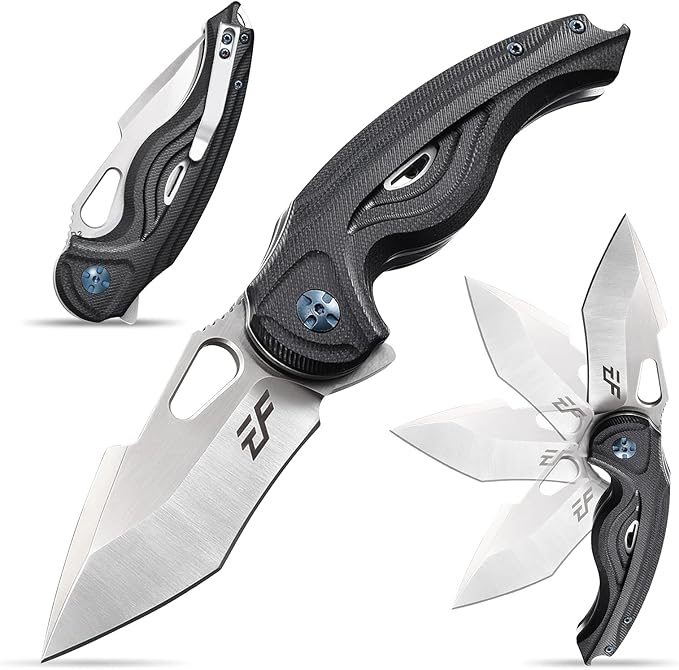 Eafengrow EF936 Pocket KnifeG10 Handle D2 Steel Blade Knife with Ball Bearing Safe Open Flipper Knife Liner Lock Tactical Tool Knives for Camping Survival Hiking (black)