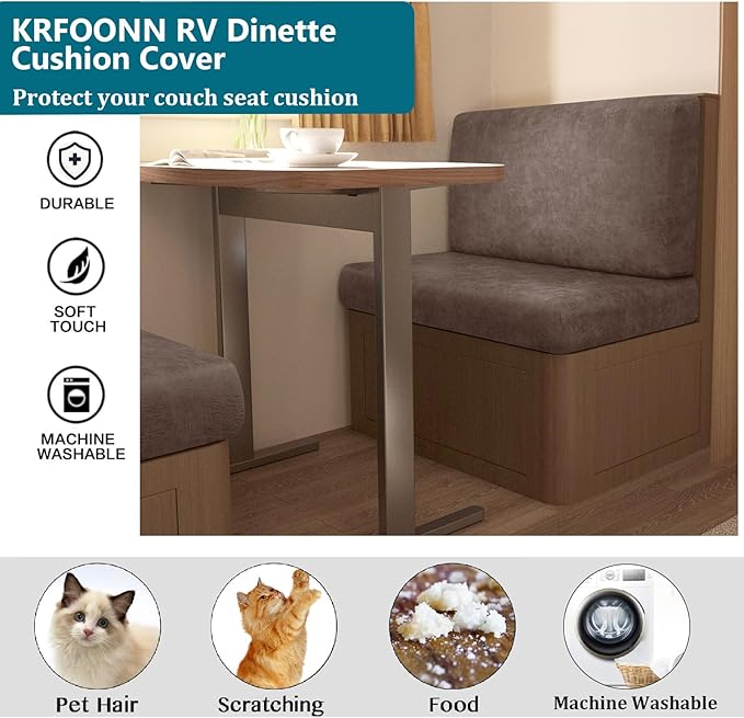 KRFOONN Stretch RV Dinette Cushion Covers Leather Look Camper Cushions Covers Replacement Couch Cushion Slipcovers Loveseat Slipcovers for Travel Trailer Couch (2 Backrest Cover &amp 2 Bench Cover T