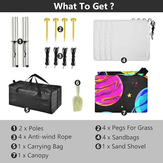 Beach Canopy with Windproof Ropes &amp Sandbags Beach Tent Sun Shade Sun Shelter for Camping Trips Fishing Backyard Fun or Picnics Planet
