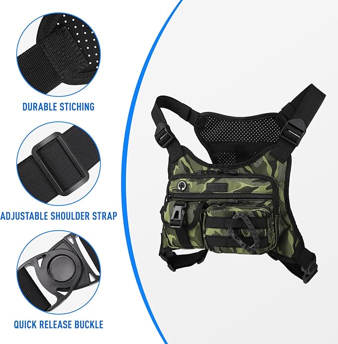 DEYACE Chest Bag For Men Tactical Inspired Sports Utility Chest Pack EDC Pouch Bag With Built-In Phone Holder for Workouts Running Cycling Green