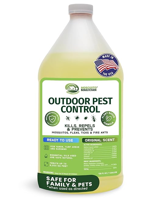 Mosquito Magician Ready to Use Liquid Solution – Kills Mosquitoes Fleas &amp Fire Ants – Use with Mosquito Foggers Sprayers &amp Misting Systems – Pet &amp Yard Safe for Lawns Patios Outdoors