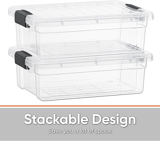 Superio Small Clear Storage Boxes with Lids Plastic Container Bins for Organizing Stackable Crates BPA Free Non Toxic Odor Free Organizers for Home Office and Dorm (4.75 Quart 12 Pack)