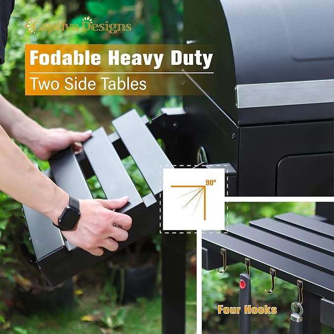 Captiva Designs Extra Large Charcoal BBQ Grill with Oversize Cooking Area(794 SQIN) Outdoor Cooking Grill with 2 Individual Lifting Charcoal Trays and 2 Foldable Side Tables