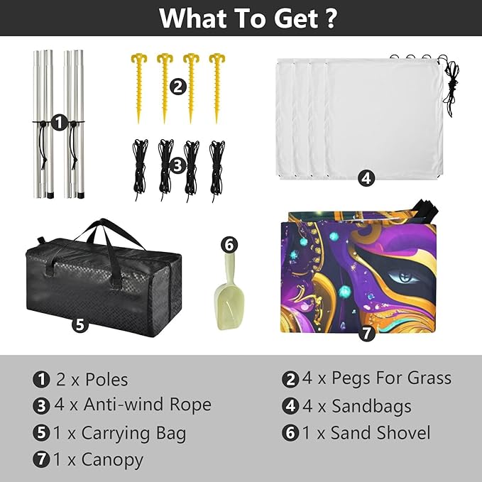 Mardi Gras Carnival Jewel Feather Lipstick1 Foldable Beach Cabana UPF50+ Water-Resistant Shade Sun Shelter with Sand Shovel for Backyard and Camping