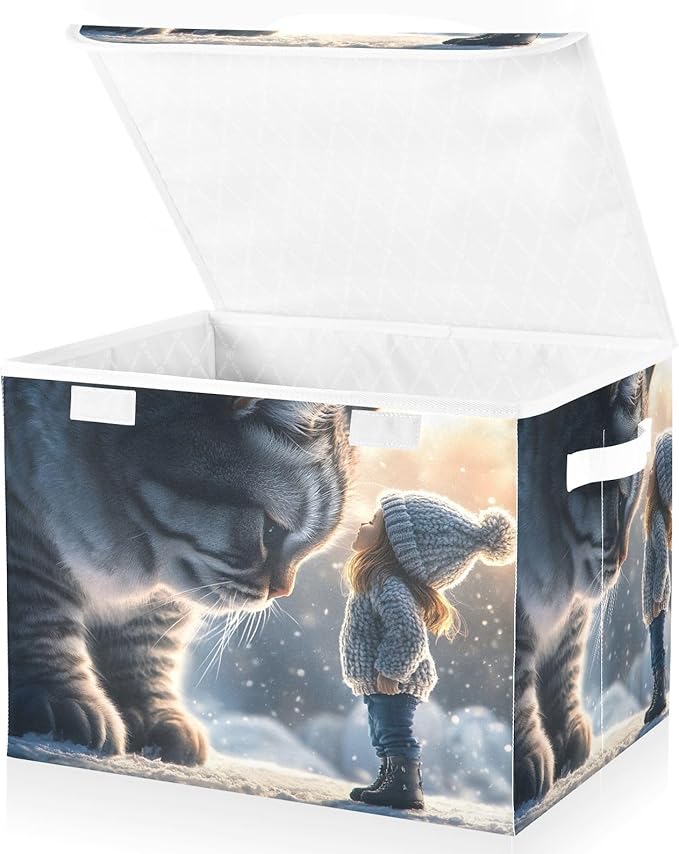 Storage Cube with Lid Giant Cat Print 16.5×12.6×11.8 IN 1 Pack Collapsible Large Capacity Foldable Storage Basket Bin Organizer
