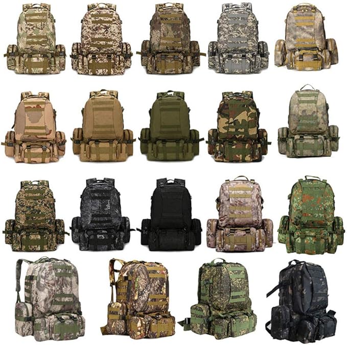 Outdoor Sports Pack Hiking Bag Tactical Rucksack Camo Knapsack Combat Camouflage Molle 55L Tactical Backpack - A-TACS FG