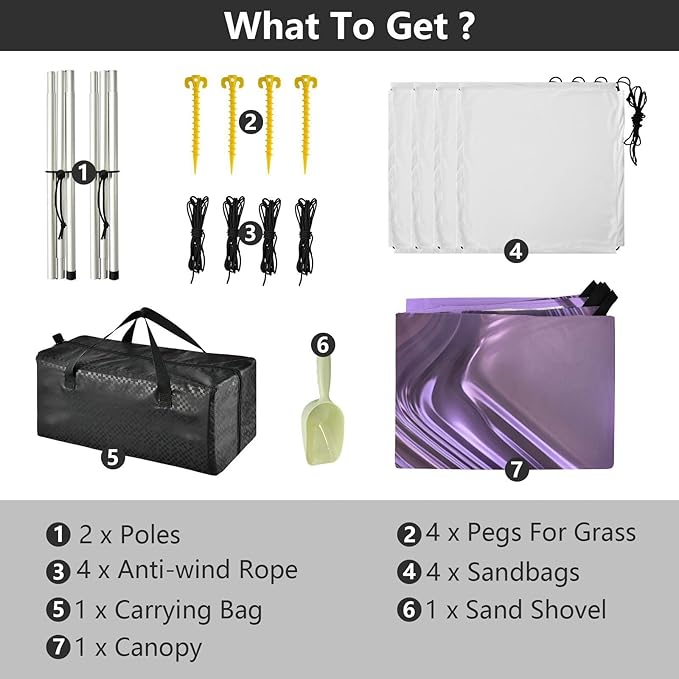 Beach Canopy with Windproof Ropes &amp Sandbags Beach Tent Sun Shade Sun Shelter for Camping Trips Fishing Backyard Fun or Picnics Purple Texture