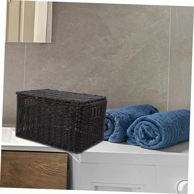 OUNONA Large-capacity Imitation Rattan Storage Box with Lid Versatile Decorative Organizer for Clothes Toys and Sundries Sturdy and Stylish Basket for Home and Closet Storage