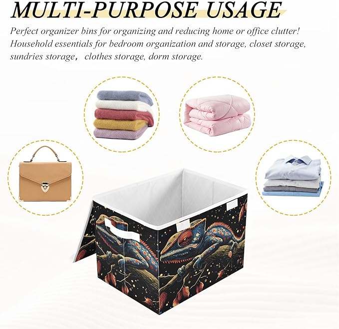 AIXIWAWA Lidded Storage Cube (Chameleon) Fabric Foldable Closet Bins with Flip Lid and Handles Organizer Basket Container 16.5 x 12.6 x 11.8 IN