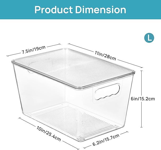 Vtopmart 4 Pack Clear Stackable Storage Bins with Lids Large Plastic Containers with Handle for Pantry Organizer and StoragePerfect for KitchenFridgeCabinet ClosetBathroom Organization