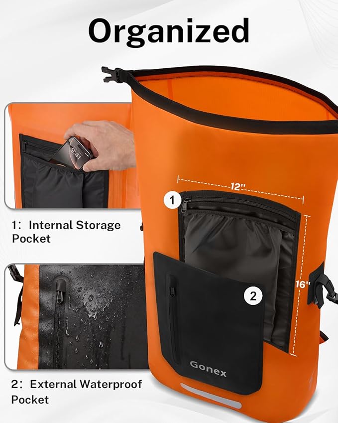 Gonex Ultralight Waterproof TPU Backpack 55L Roll Top Dry Bag with Comfortable Padded Back Panel for Kayaking Boating Camping Fishing TravelOrange