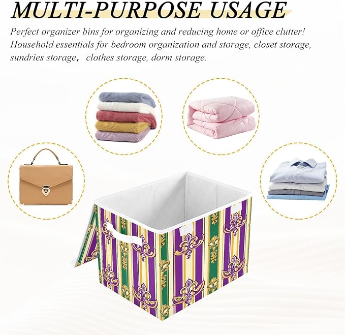 Carnival Stripes Background Fabric Storage Bins with Lids and HandleFoldable Storage Bins with LidsCloset Organizers for Clothes Storage Room Organization Office Storage Chest Organizer