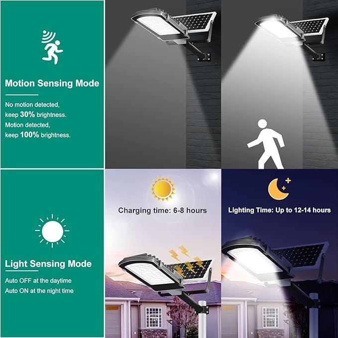 Gebosun 100W LED Solar Street Lights Outdoor 18000LM 6000K Waterproof Outdoor Solar Flood Light Dusk to Dawn Security Yard Light with Remote Control Solar Garden Lamp for Pathway Driveway