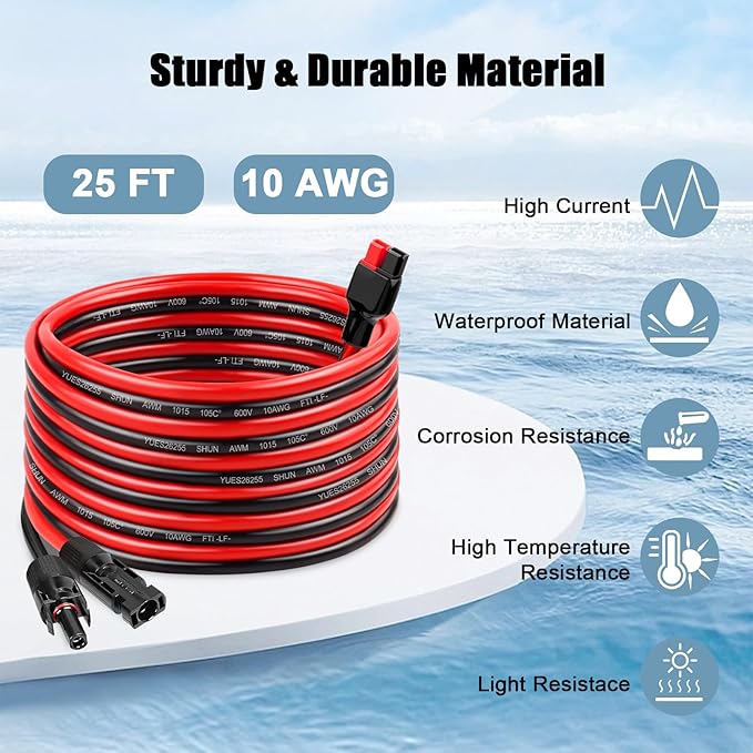 MOOKEERF 10AWG Solar Panel Cable to Anderson Connector - 25FT Solar Extension Cable with Anderson -Style Connector for Portable Power Station Solar Panel Solar Generator