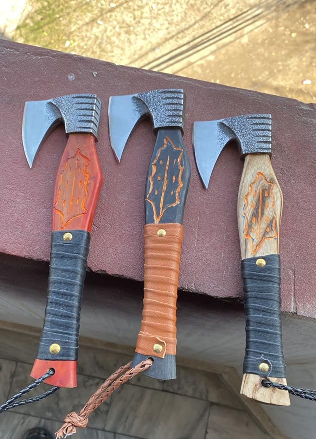 3pcs Set - Throwing Axes and Tomahawks Axes 12 Size Each Wood Handle Best for Camping and Throwing for Men