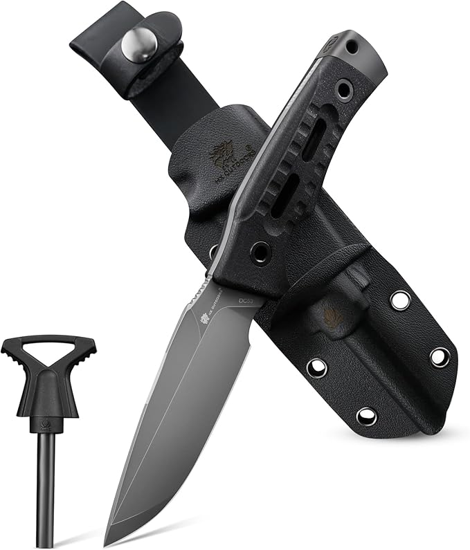 HX OUTDOORS Fixed Blade Camping Knife with Fire Starter Premium DC54 Steel Full Tang Bushcraft Survival Knife with Kydex Sheath for EDCOutdoorCampingHiking