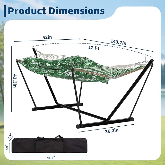 2 Person Outdoor Hammock with Stand 450LBS Capacity Heavy Duty Hammock with Carrying Bag &amp Soft Pillow Portable Indoor Outdoor Hammock Perfect for Backyard Patio Beach