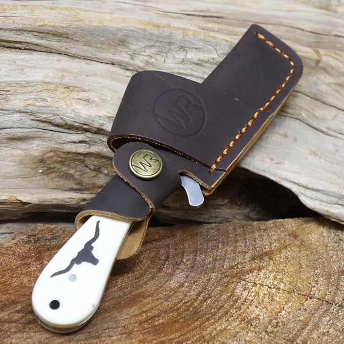 WHISKEY BENT HAT CO. Bullcutter 2 Fixed Blade Knife 440C Steel 3 Blade w/Leather Sheath (Maverick)