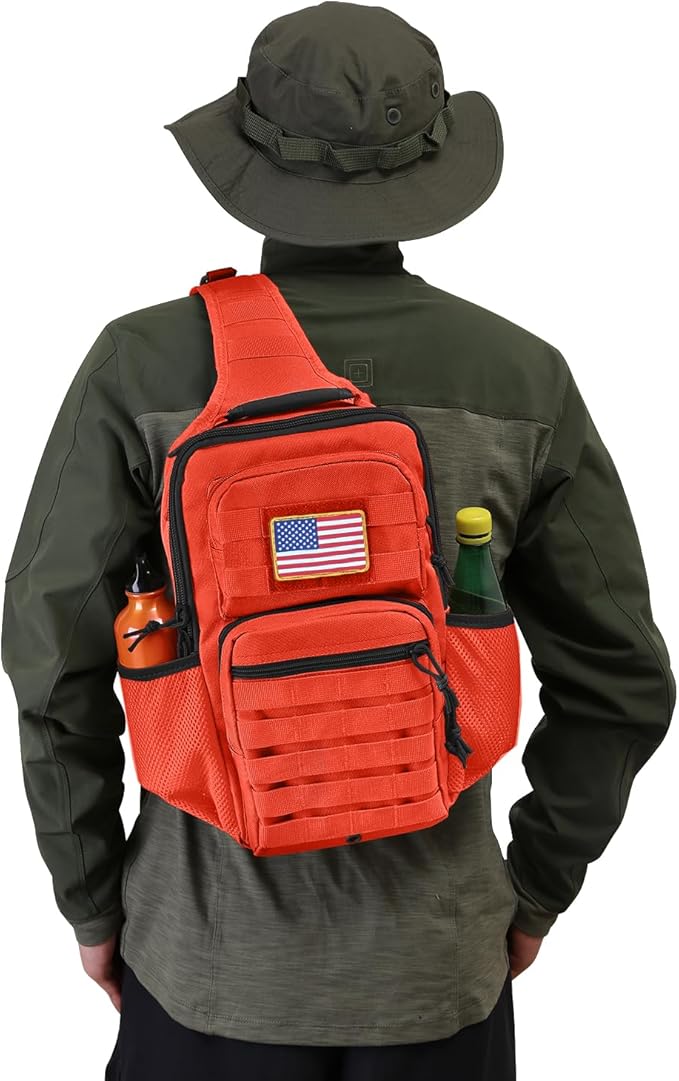 Rover Sling Pack Tactical Shoulder Sling Bag Backpack with Bottle Holder Crossbody Chest Bag Orange