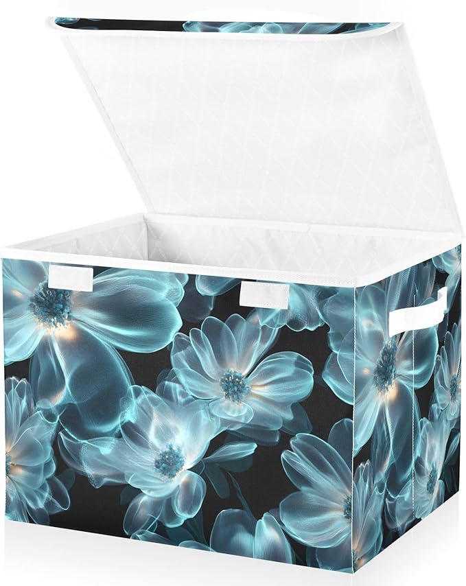 Storage Cube with Lid Clear Floral Pattern Print 16.5×12.6×11.8 IN Collapsible Large Capacity Foldable Storage Basket Bin Organizer