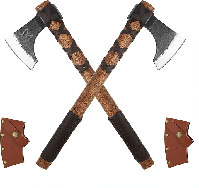 2 Pack 19 Throwing Axe Throwing Tomahawk with Leather Sheath 1065 High Carbon Steel and Beech Wooden Handle Well-Balanced Great for Axe Throwing Game Competition and Recreation
