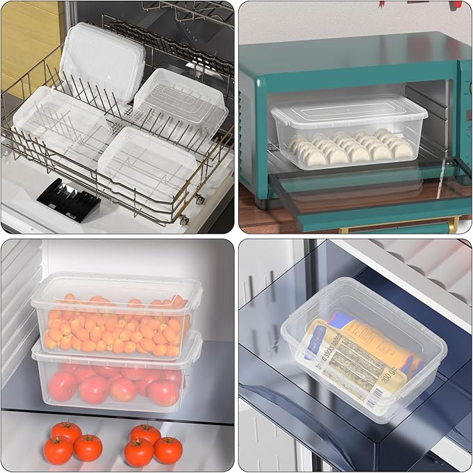6.5 Quart Clear Plastic Bin Small Pizza Dough Box Storage Containers with Lids 4 Packs