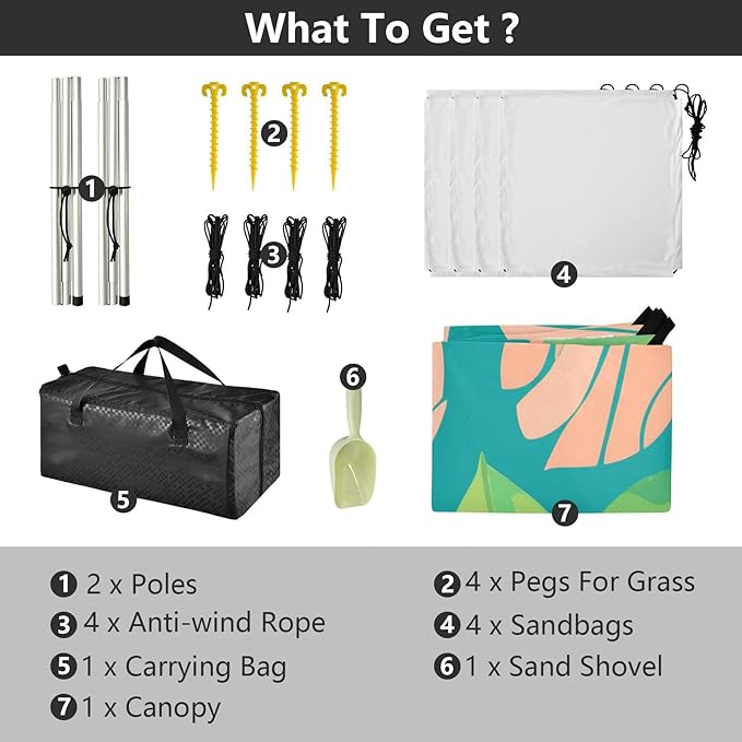 Beach Canopy with Windproof Ropes &amp Sandbags Beach Tent Sun Shade Sun Shelter for Camping Trips Fishing Backyard Fun or Picnics Leaf