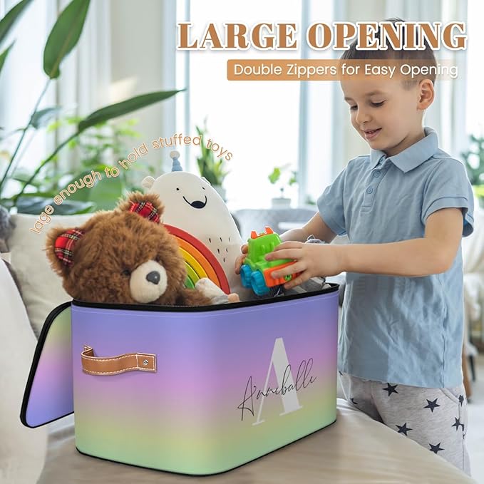 Personalized Memory Storage-Box for Kids Custom Gradient Keepsake Storage Basket with Handle Zipper Lid Large Capacity Foldable Bin Decorative for Bedroom