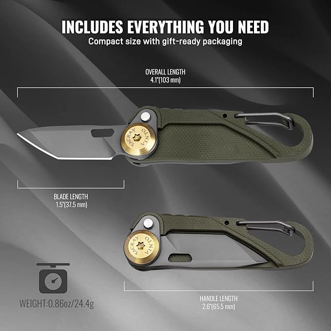 TACRAY Vinto 5-in-1 Small Pocket Knife – Ultra-Light Compact Multitool with Utility Knife Seatbelt Cutter Bottle Opener Flathead Screwdriver &amp Keyring Attachment for Everyday Carry (Green)