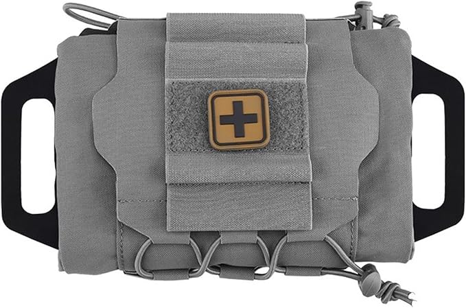 Tactical Molle Medical IFAK Pouch Rapid/Quick Deploy First Aid Kit Pack Emergency Survival Bag Two-Piece System Medical Roll Carrier Handle Outdoor Sport Hunting Bag (Gray)