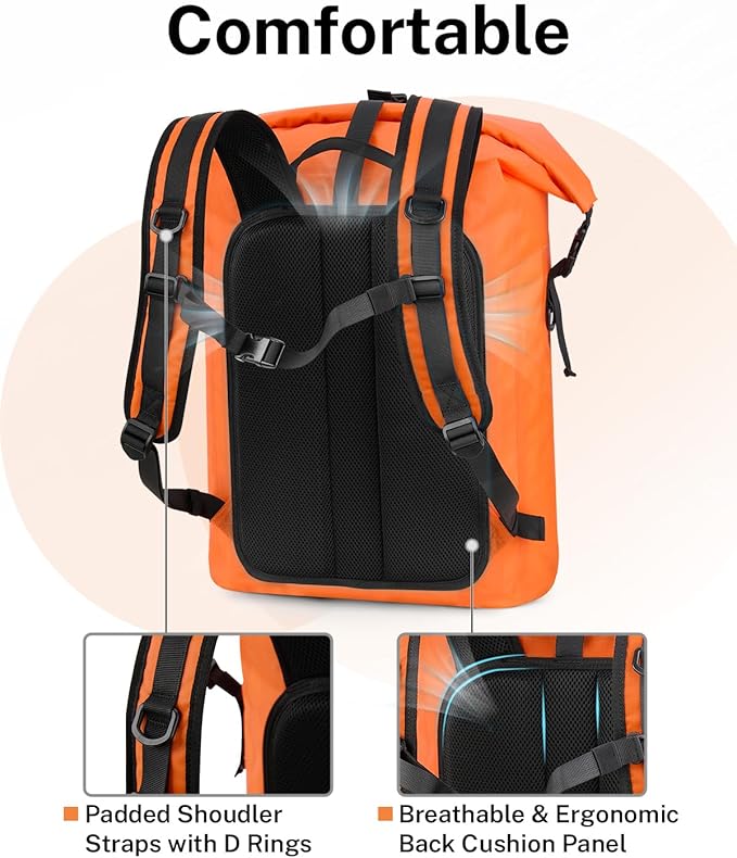 Gonex Ultralight Waterproof TPU Backpack 55L Roll Top Dry Bag with Comfortable Padded Back Panel for Kayaking Boating Camping Fishing TravelOrange