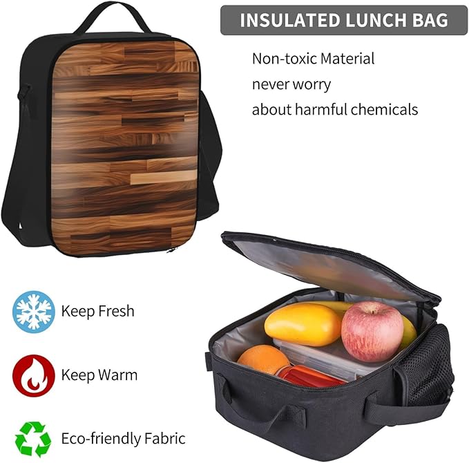 Wood Grain Backpack With Lunch Box 3 In 1 Set With Pencil Case Large Capacity Backpack With Chest Strap