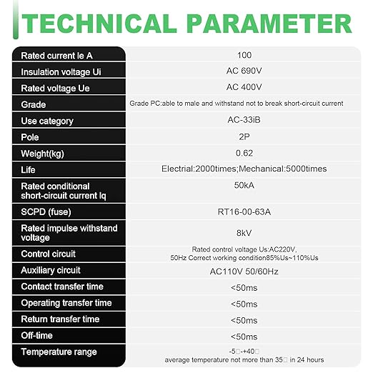 63Amp AC 220V Automatic/Manual Transfer Switch 2P 50/60Hz 2POLE 63A Mini ATS Solar Auto Dual Power Switch for Home Din Rail Mounted Cn Automatic Changeover Fast Transfe for Rv Lv Power