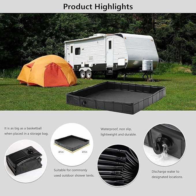Portable Shower Pan with Drain Hose with Drain Hose Small Shower Pan Collapsible Portable Shower for Camping for RV Outdoor Bathing Pets Tent Indoor Outdoor Use
