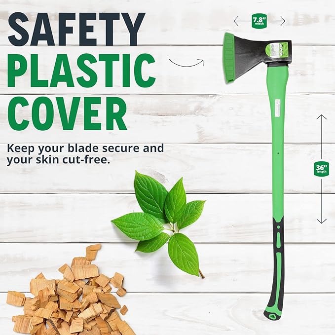 WilFiks Chopping Axe 36” Camping Outdoor Hatchet for Wood Splitting and Kindling Forged Carbon Steel Heat Treated Hand Maul Tool Fiberglass Shock Reduction Handle with Anti-Slip Grip