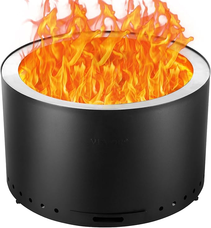 VEVOR Smokeless Fire Pit Stove Bonfire H: 17 in x Dia: 28 inWood Burning Fireplaces with Removable Ash Pan SUS430 Stainless Steel Inner Portable Outdoor Firepitfor Outdoor Patio Camping Black