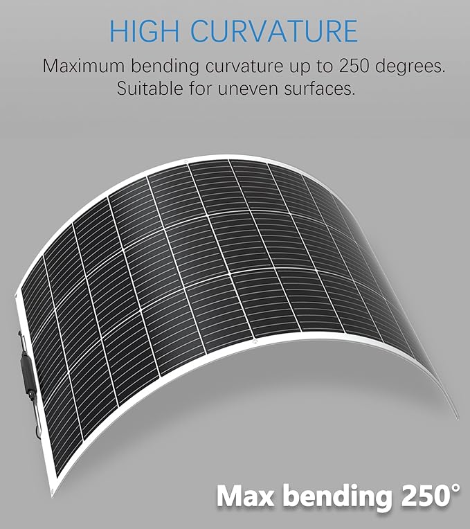 Flexible Solar Panel kit 200W 12V2PCS 100W Monocrystalline Module20A Charge ControllerExtension Cable Off-Grid Charger for RV Boat Van Car Curve Surfaces (White)