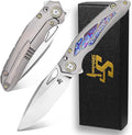 Sitivien ST888 Folding Knife M390 Steel Blade Titanium and Timascus Inlaid Handle Knife with Safety Lock Frame Lock for Outdoor Camping Hiking Survival
