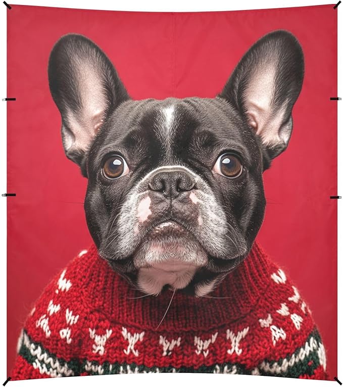ALAZA French Bulldog Wearing Christmas Sweaters on Red Beach Tent Sun Shelter Portable Canopy Sunshade for Outdoor Camping Picnics Backyard Fun 10x9 ft
