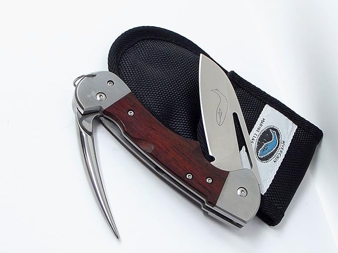 BONUS LEATHER LANYARD STRAP Myerchin Knives Hardwood Handle Sheepfoot Blade &amp Marlinspike WF300 Professional Tested at Sea Captain Rigging Knife BONUS Leather Lanyard Strap