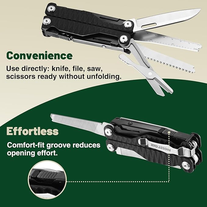 MOSSY OAK Multitool 17-in-1 EDC Multi Tool with CNC-Machined Steel Pliers G10 Anti-Slip Handle Nylon Sheath &amp Belt Clip – Durable MultiTool for Camping Hiking Hunting Survival and Everyday