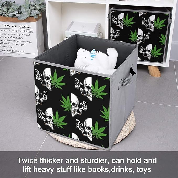 Foldable Storage Bins with Handles Skull Smoking Sturdy Collapsible Cube Box for Organizing Blankets Towels Toys Ideal for Home &amp Closet Use
