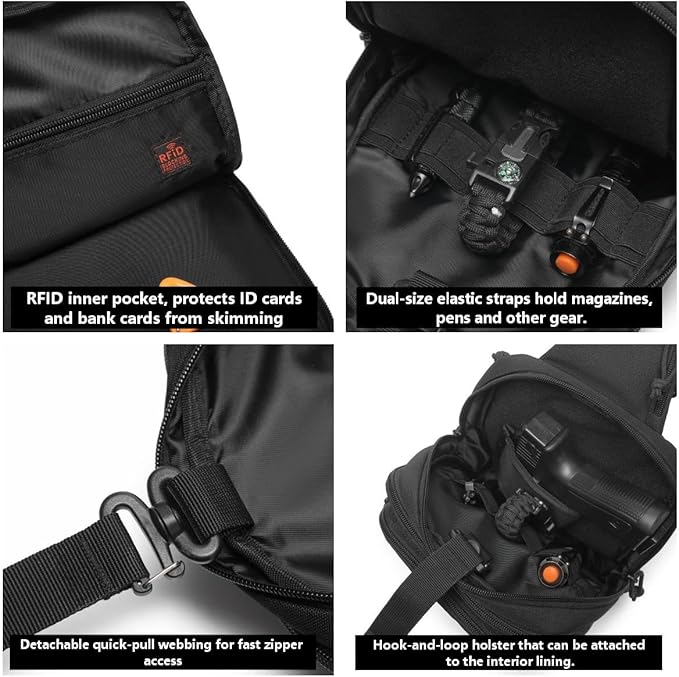 Wotony RFID Blocking Tactical Crossbody Bag for Men - Durable EDC Sling Shoulder Bag with Multi-Pocket Storage