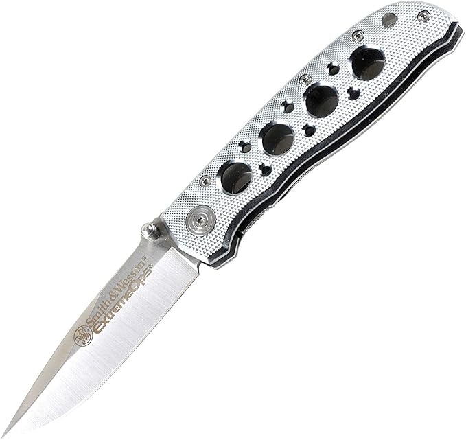 Smith &amp Wesson Extreme Ops CK105H 7.3in S.S. Folding Knife with 3.2in Drop Point Blade and Aluminum Handle for Outdoor Tactical Survival and EDC