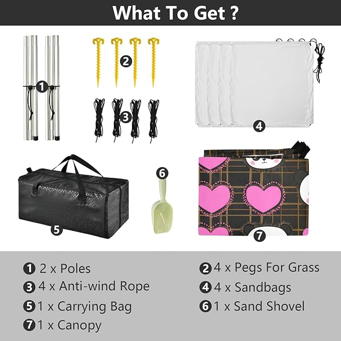 Beach Canopy with Windproof Ropes &amp Sandbags Beach Tent Sun Shade Sun Shelter for Camping Trips Fishing Backyard Fun or Picnics Panda