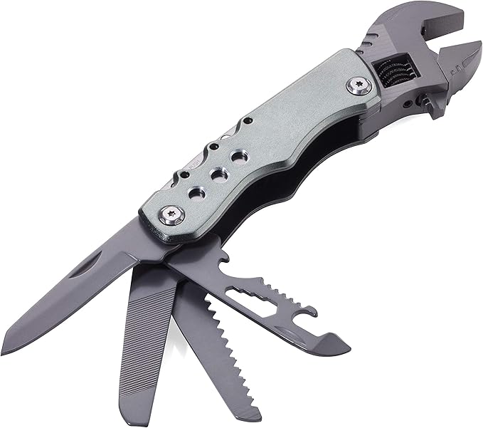 TROIKA Multi-Tool with 12 Functions and Locking Function – MAULSCHLÜSSEL – Adjustable Wrench Knife Saw File – Bottle + can Opener – 4 bits... Slotted Phillips Screwdriver – 420 Stainless Steel