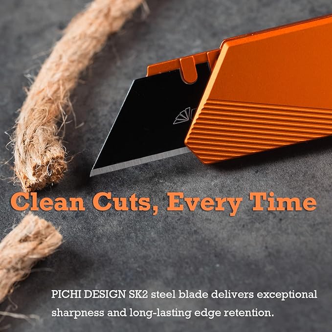 PICHI G9 Aluminum Utility KnifeLightweight Pocket Utility KnifeEDC Pocket KnivesCNC Unibody Quick Change BladeButton Lockfor Men Women Outdoor HikingCampingwith 2 Replaceable Blades (Orange)